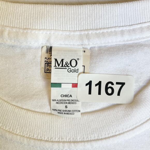 M&O Gold Men Shirt S White Graphic Print Palm Trees Cancun Mexico Short Sleeve - Picture 2 of 8